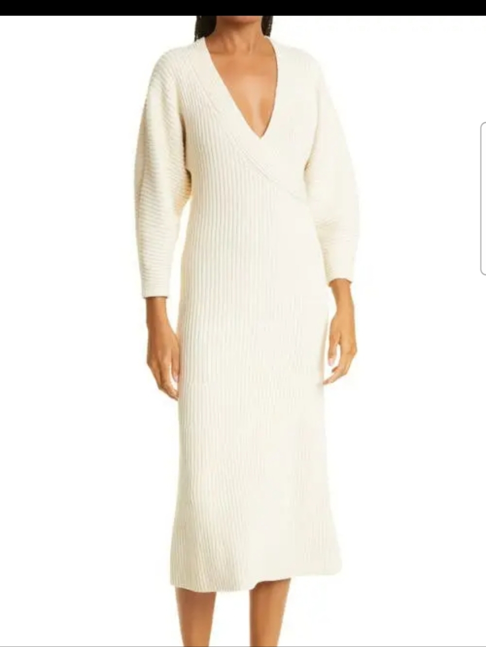Mara Hoffman Samira Ribbed Sweater Dress M Cream Organic Cotton Surplice Midi